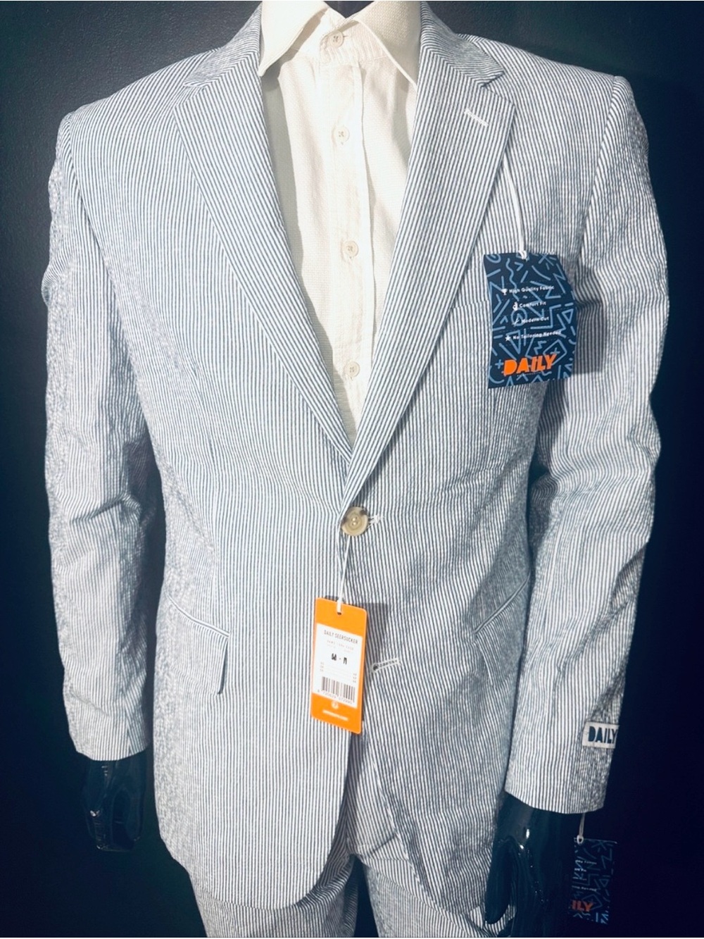 Blue White Seersucker Two-Button Suit - Picture 6 of 7